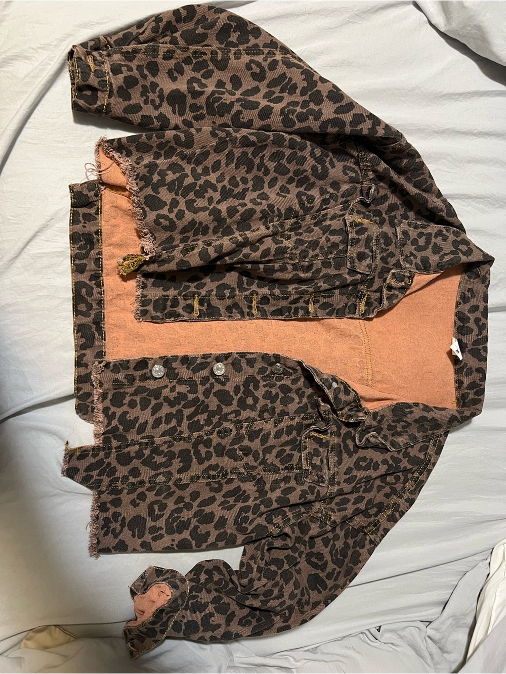 SHEIN Brown Leopard Print Jean Jacket with Peach Lining